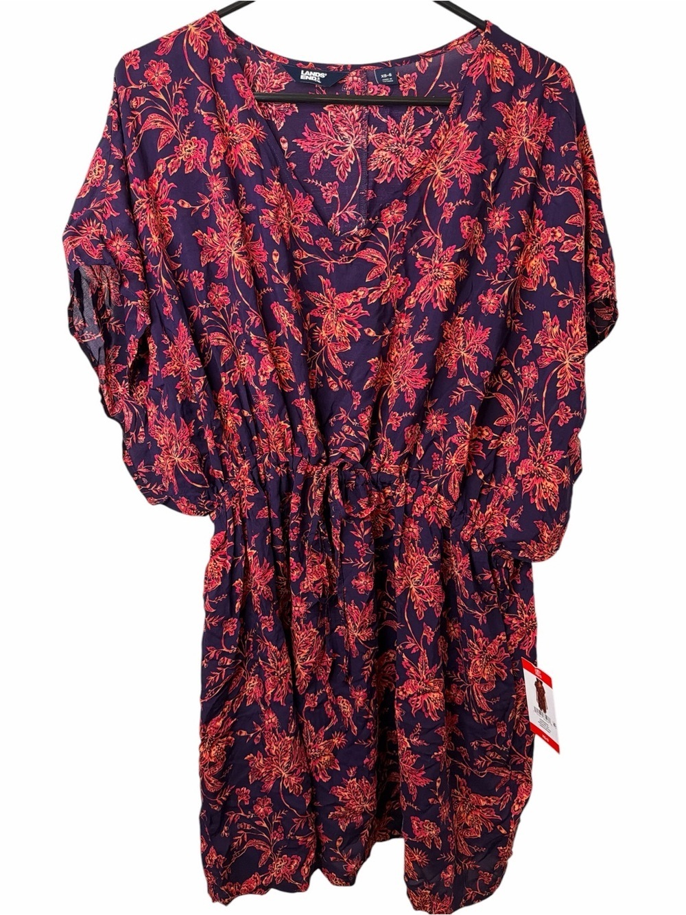 Land's End Women's Short Sleeve Gathered Waist Cover Up Dress NWT